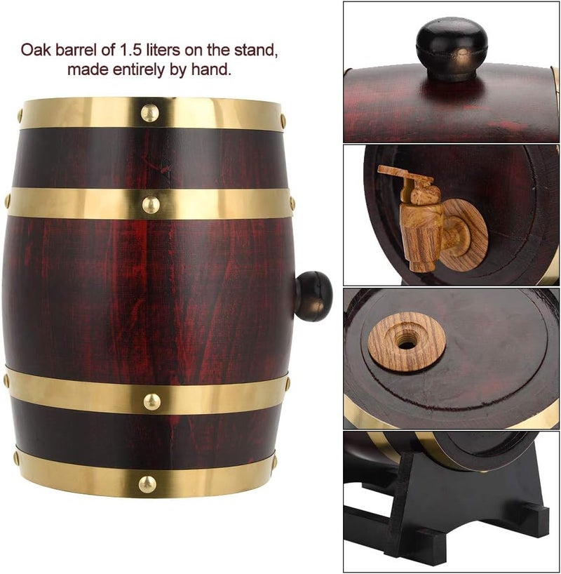 klarako Oak Barrel, 1.5L Vintage Wood Wine Barrel Dispenser Bucket Whiskey Barrel with Wine Stand for Storing Whiskey, Beer, Wine, Spirits, Bourbon, Tequila, Rum, Home Bar Wine Decor - Image 4