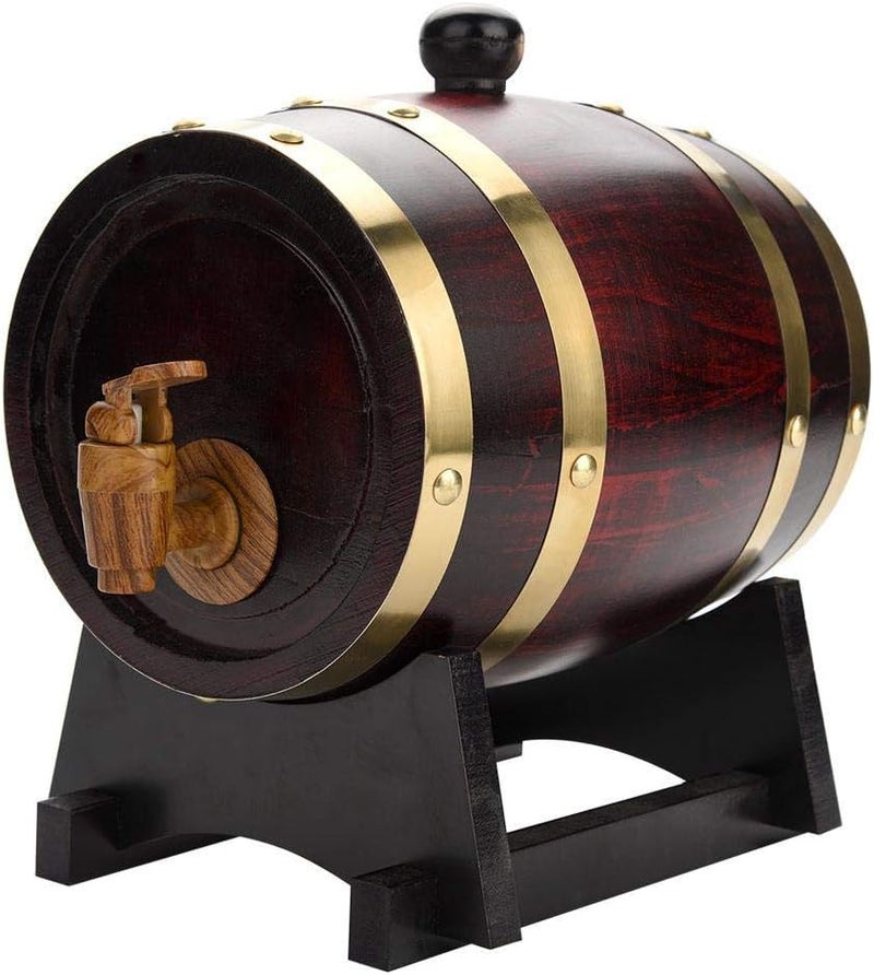 klarako Oak Barrel, 1.5L Vintage Wood Wine Barrel Dispenser Bucket Whiskey Barrel with Wine Stand for Storing Whiskey, Beer, Wine, Spirits, Bourbon, Tequila, Rum, Home Bar Wine Decor - Image 1