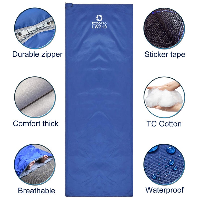 ECOOPRO Warm Weather Sleeping Bag - Portable, Waterproof, Compact Lightweight, Comfort with Compression Sack - Great for Outdoor Camping, Backpacking & Hiking-83 L x 30" W Fits Adults - Image 2