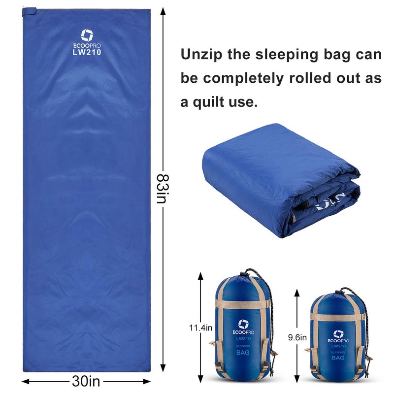 ECOOPRO Warm Weather Sleeping Bag - Portable, Waterproof, Compact Lightweight, Comfort with Compression Sack - Great for Outdoor Camping, Backpacking & Hiking-83 L x 30" W Fits Adults - Image 3