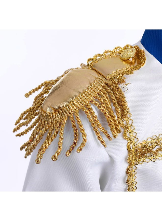 AWIBMK Prince King Charming Costume for Kids Boys Medieval Royal Prince Costume Halloween Christmas Cosplay Party Outfits Dress up Crown Truncheon Cape Belt Shoe Covers Accessories Set Royal Blue 5-7 Years - Image 5