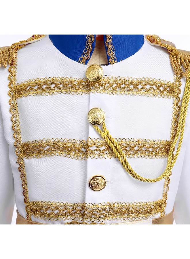 AWIBMK Prince King Charming Costume for Kids Boys Medieval Royal Prince Costume Halloween Christmas Cosplay Party Outfits Dress up Crown Truncheon Cape Belt Shoe Covers Accessories Set Royal Blue 5-7 Years - Image 3