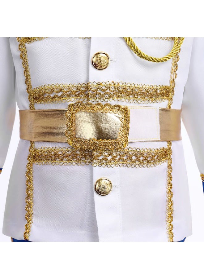 AWIBMK Prince King Charming Costume for Kids Boys Medieval Royal Prince Costume Halloween Christmas Cosplay Party Outfits Dress up Crown Truncheon Cape Belt Shoe Covers Accessories Set Royal Blue 5-7 Years - Image 4