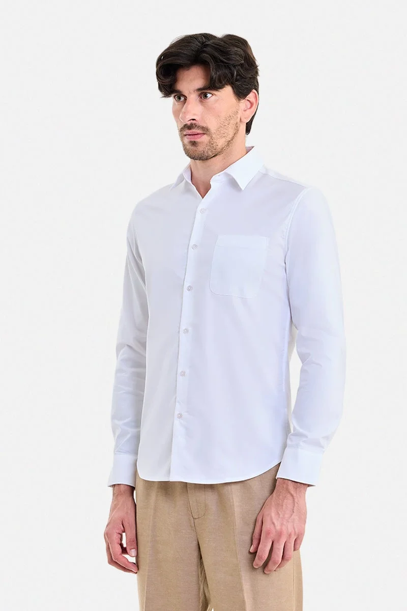 سنيتش White Solid Long Sleeve Slim Fit Shirt