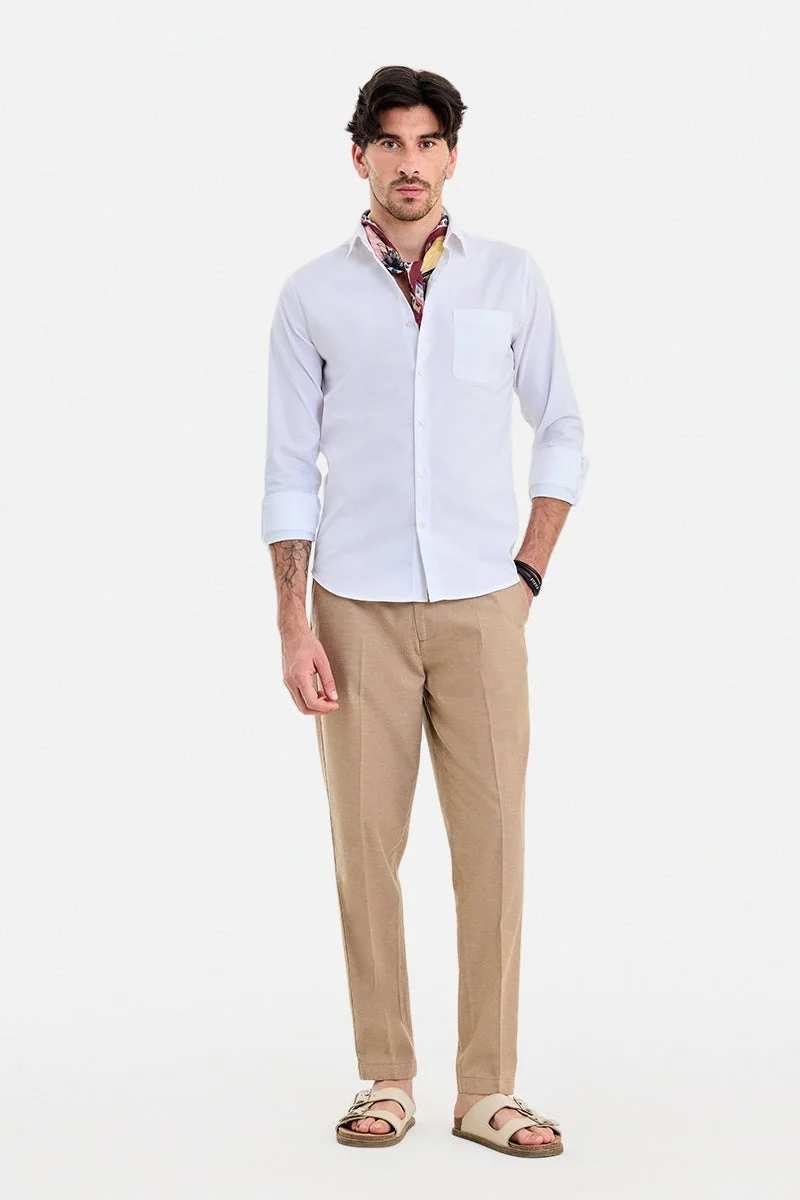 سنيتش White Solid Long Sleeve Slim Fit Shirt