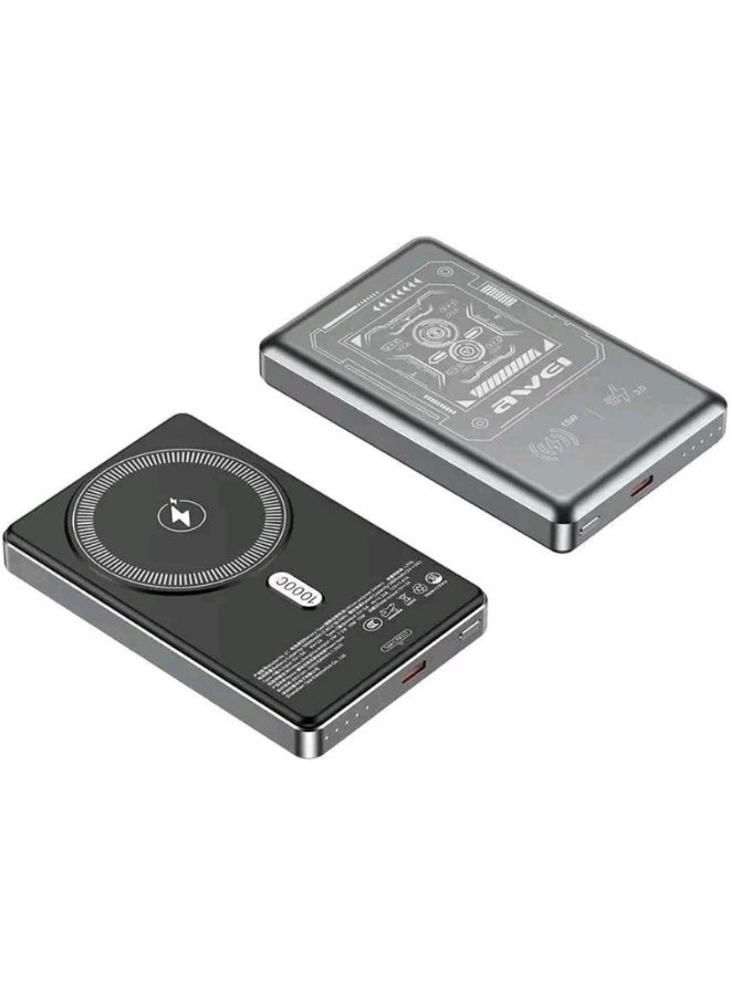 Awei 10000mAH Magnetic Wireless Power Bank - PA-31 - Grey - Image 1