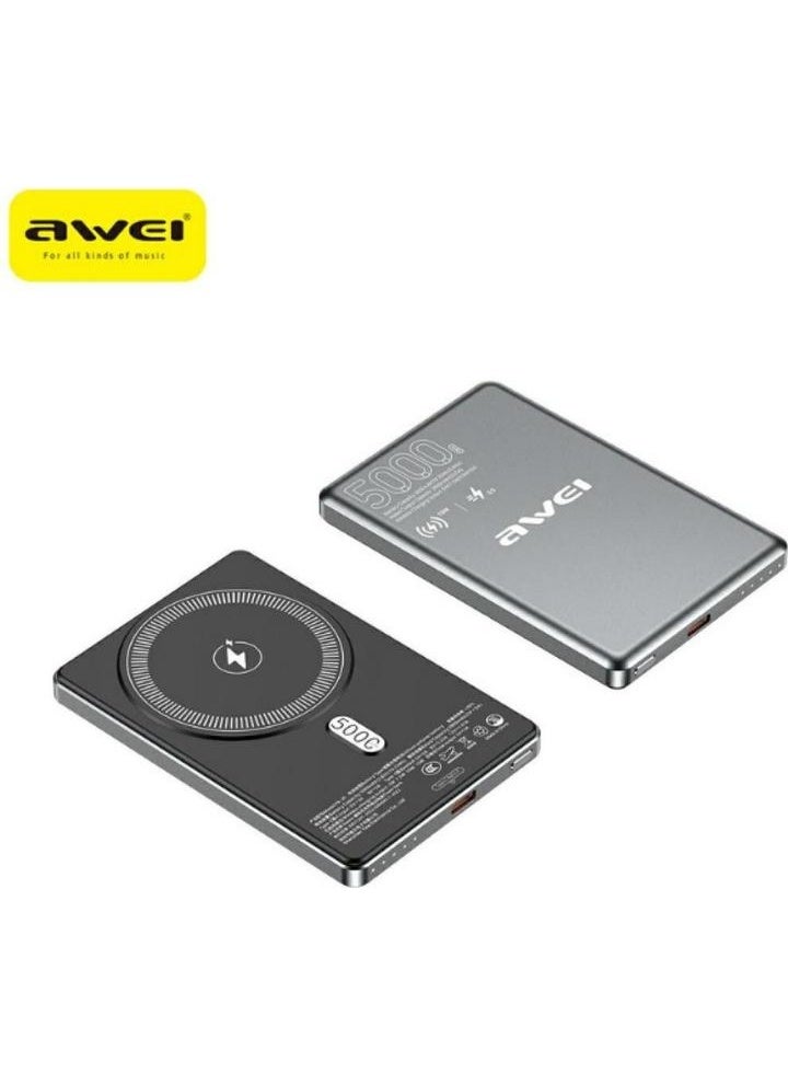 Awei 10000mAH Magnetic Wireless Power Bank - PA-31 - Grey - Image 3