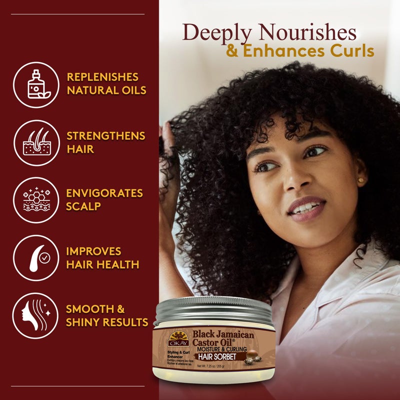 Okay Black Jamaican Castor Oil Moisture & Curling Hair Sorbet, White, 7.25 Oz - Image 2