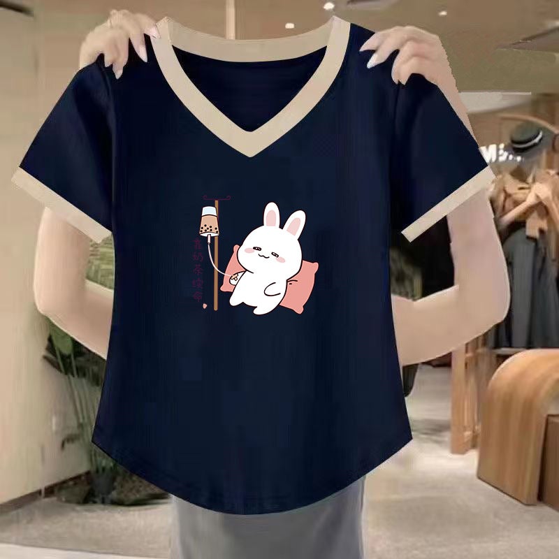 Summer 300 Jin Chubby Sister Loose Slimming Short-Sleeved T-Shirt Women'S 230 Plus Fertilizer Plus Belly Covering Top 200 All-Match - Image 4