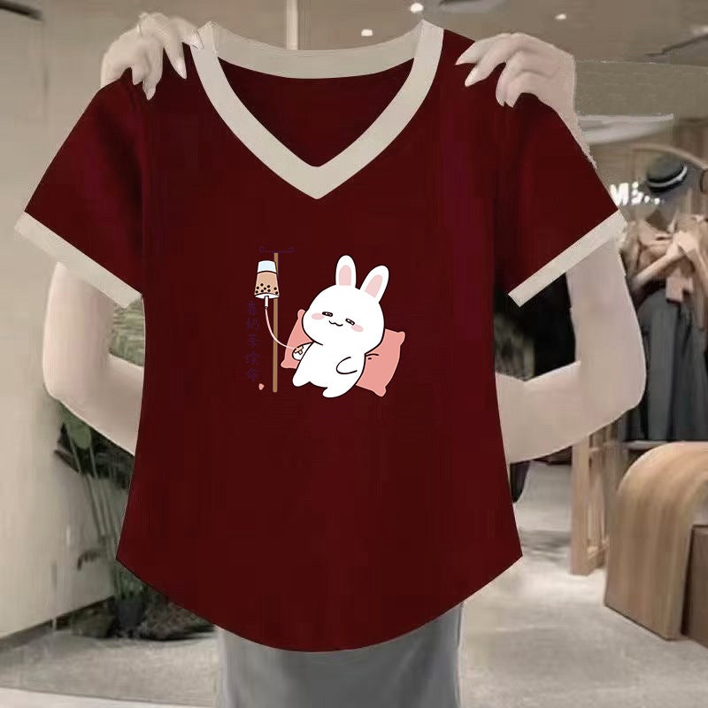 Summer 300 Jin Chubby Sister Loose Slimming Short-Sleeved T-Shirt Women'S 230 Plus Fertilizer Plus Belly Covering Top 200 All-Match - Image 1