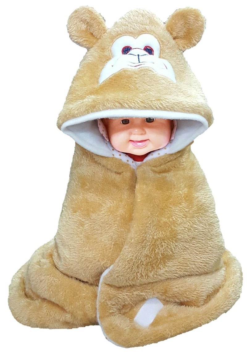BRANDONN Newborn Combo of Furry Glacier Hooded Smily Baby Blanket and Premium Glacier Hooded Baby Wrapper(Pack of 2, Pink & Beige) - Image 4