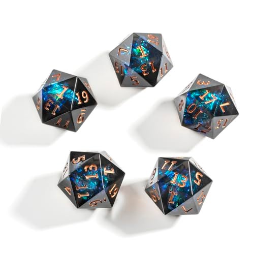 Yiotfandoll 5PCS Polyhedral Dice D20 Dice 22mm Resin 20 Sided Dice Game Dice for RPG MTG DND Dice Table Games Black Green - Image 1