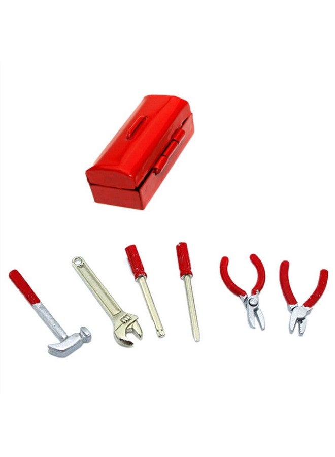 SXFSE Dollhouse Decoration Accessories, 1:12 Dollhouse Miniature Scene Model Work Tools Set with Toolbox 7 Pcs (Red Tools+Red Box, As Shown)