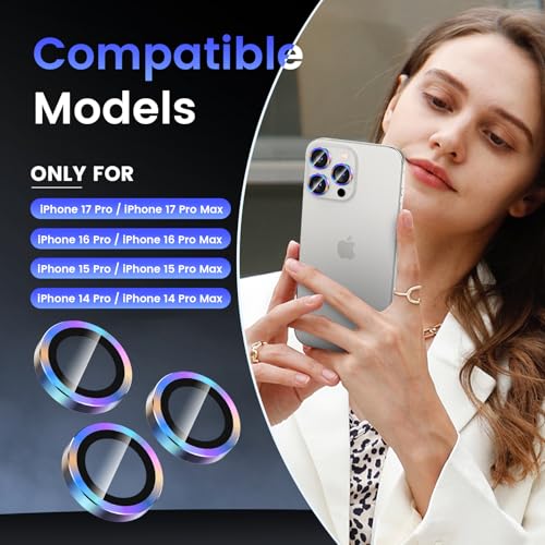 Tensea Camera Lens Protector Compatible for iPhone 17 Pro Max/17 Pro/15 Pro Max/15 Pro/16 Pro Max/16 Pro/14 Pro Max/14 Pro, Metal Tempered Glass Cover Camera Screen Protector Accessories,Case Friendly - Image 2