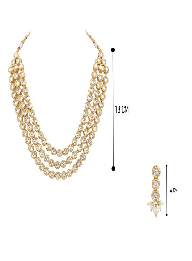 Cart Log طقم عقد ذهبي أنيق للنساء | عقد ذهبي مرصع بالألماس مع قطرات من اللؤلؤ | مجوهرات زفاف تقليدية للعروس | طقم عقد للعروس للفتيات والسيدات | عقد مع أقراط - Image 4