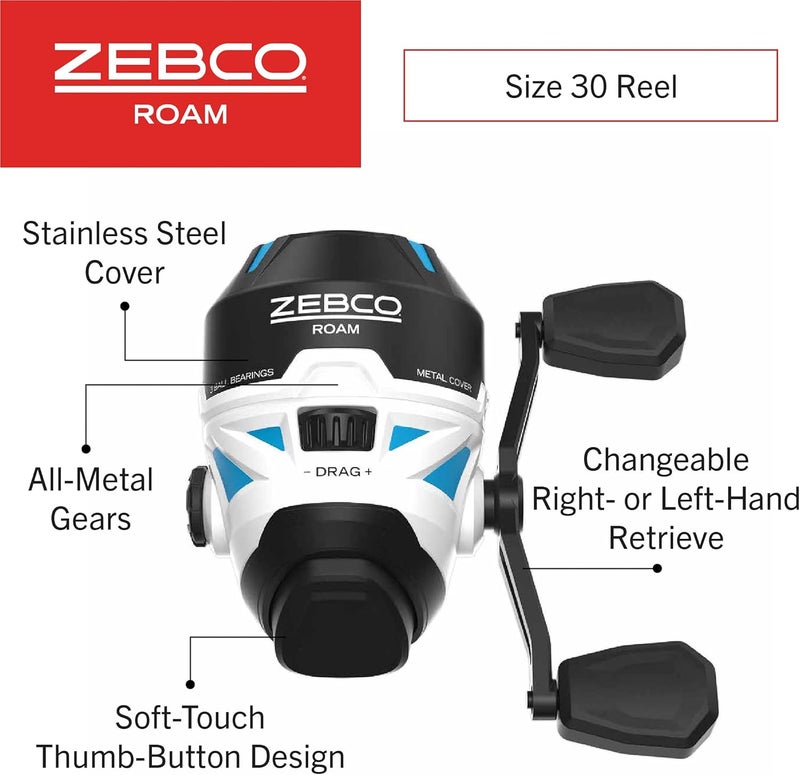 Zebco Roam Spincast Reel and Fishing Rod Combo, 6-Foot 2-Piece Fiberglass Fishing Pole with ComfortGrip Handle, Quickset Anti-Reverse Fishing Reel, Pre-Spooled with 10-Pound Line - Image 3