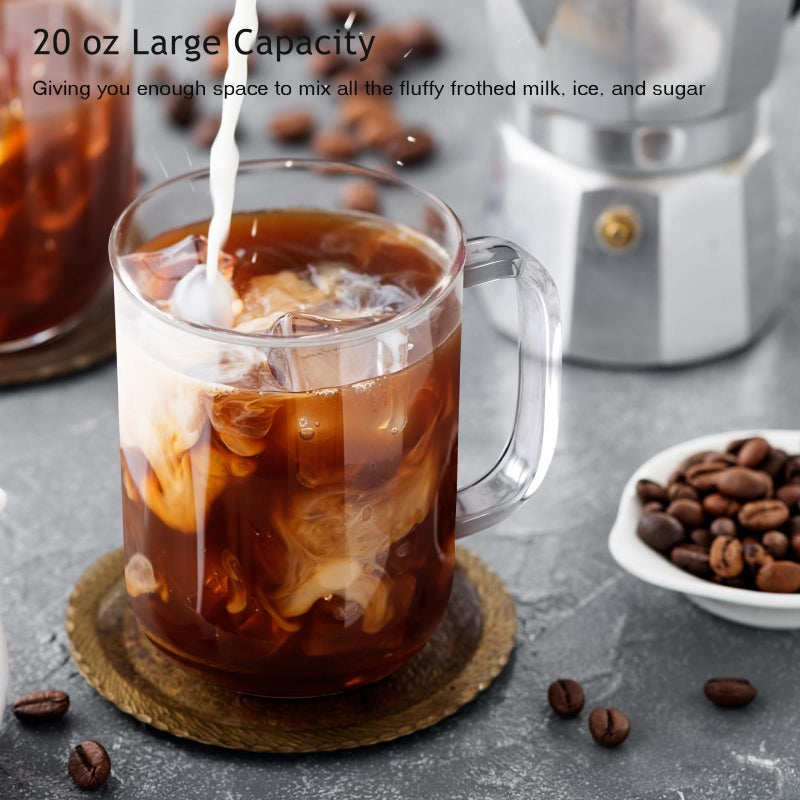 BWODYAY Glass Coffee Mugs, 20 oz Ice coffee cups, Large Clear Tea Cups Set of 2, Glass Mugs with Handles, Glass Cups for Latte, Cappuccino, and Tea - Image 4