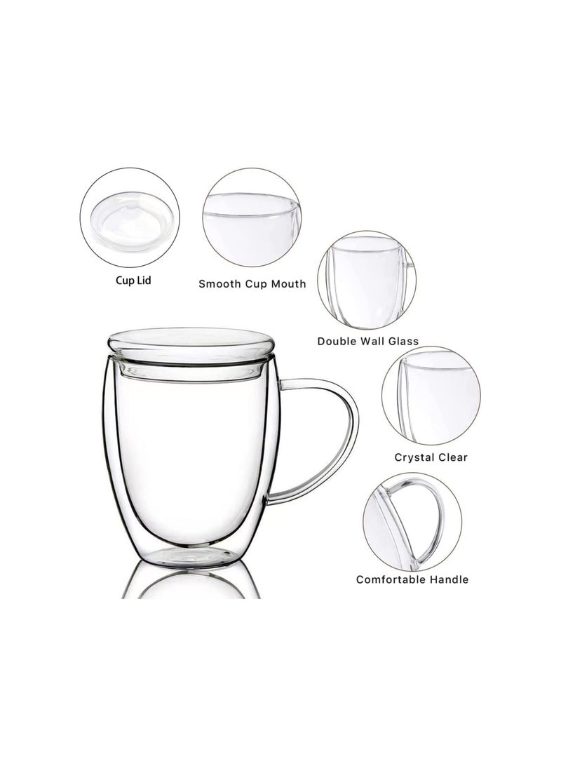 SYOSI 12 Oz Double Walled Glass Coffee Mugs, 2 Packs Clear Coffee Mugs with Lids Insulated Coffee Cups with Handle Perfect for Cappuccino,Tea,milk ,Espresso,Latte, Hot Beverage Set of 2 (Glass lid) - Image 2