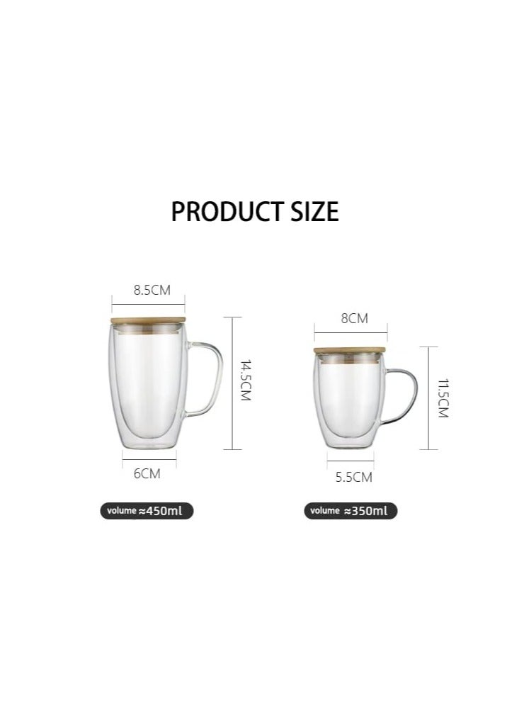 SYOSI 12 Oz Double Walled Glass Coffee Mugs, 2 Packs Clear Coffee Mugs with Lids Insulated Coffee Cups with Handle Perfect for Cappuccino,Tea,milk ,Espresso,Latte, Hot Beverage Set of 2 (Glass lid) - Image 3