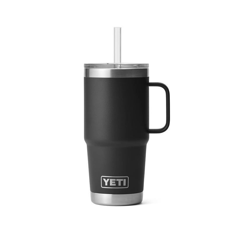YETI كوب ييتي رامبلر سعة 25 أونصة مع مقبض وغطاء قشة، كوب سفر، كوب ماء معزول بالفراغ مع مقبض، فولاذ مقاوم للصدأ، أسود - Image 5