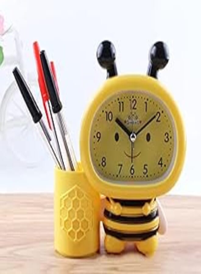 NGEL Bee Shaped Alarm Clock with Pen Stand , Cute Table Clock for Girls & Boys ,Alarm Clock for Kids Room Decor - Multicolour ( Pack of 1 ) assorted shapes