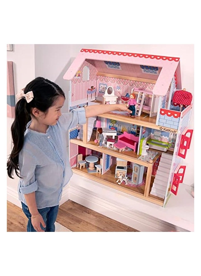 KidKraft Chelsea Doll Cottage Wooden Dolls House With Furniture And Accessories Included (3 Storey Play Set For 30 Cm/12 Inch Dolls), 65054  - Image 2