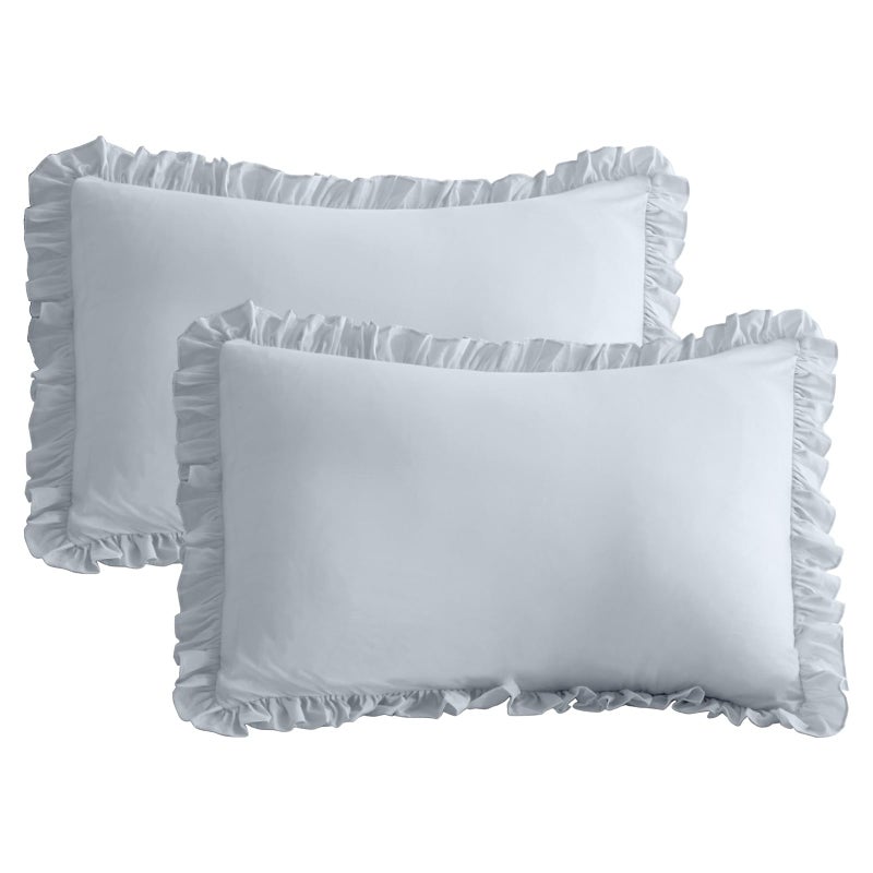 Queens House Ruffled Pillow Shams King White Shabby Set of 2 Farmhouse Pillowcases French Country Vintage Frilly Pillow Cover Polyester 20x36
