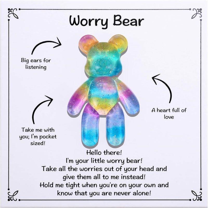 Aesnefe Pocket Bear Hug, Anxiety Relief Gifts, Mental Health Positivity Gift for Men Women, Autism Fidget Gifts, Surgery Worry Gift, Thoughtful Present for School Anxiet, Rainbow Blue - Image 1