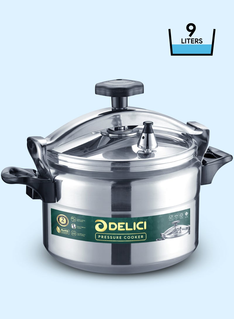 DELICI 9 Liter Aluminum Pressure Cooker - Fast, Efficient, and Safe Cooking with Durable Body, Safety Locking Mechanism, Arabic cooker Fast Cooking Food Preparation for Kitchen - DPC 9A - Image 1