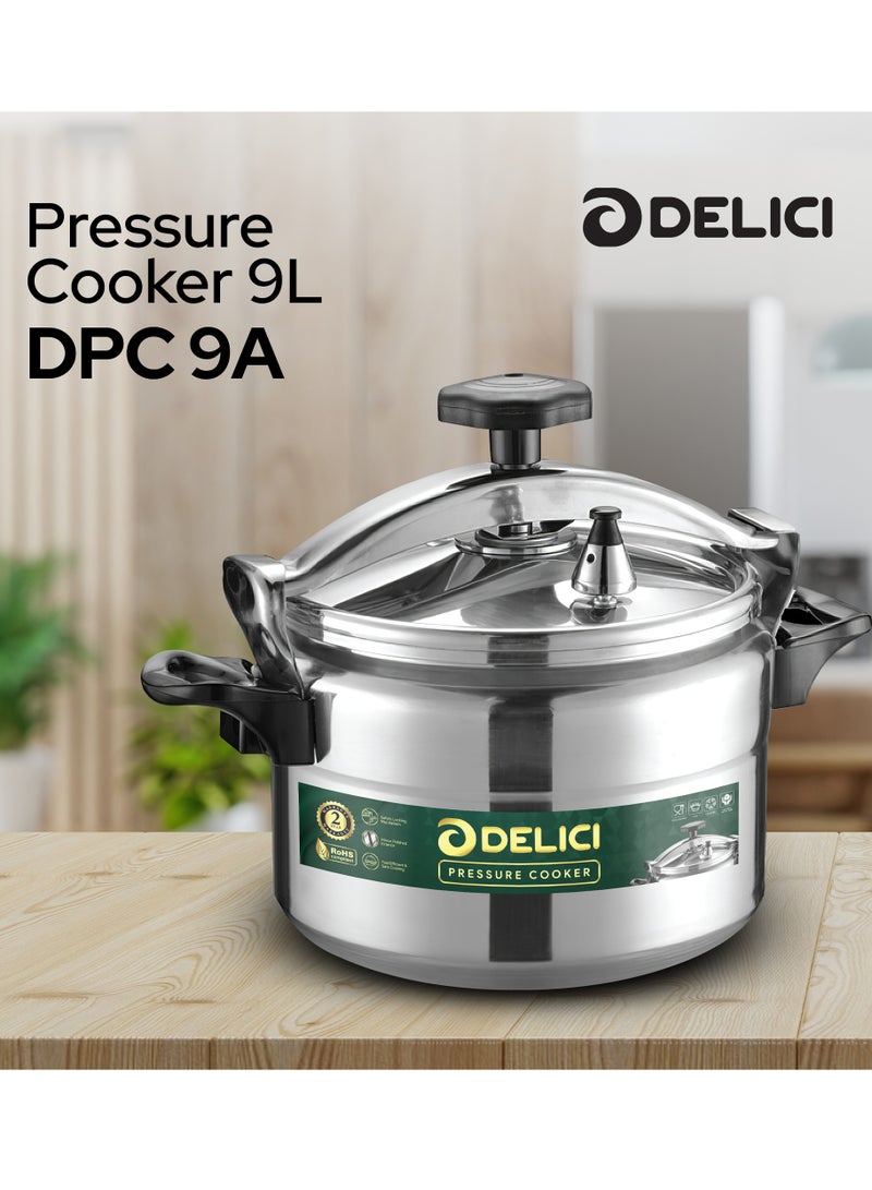 ديليتشي طنجرة ضغط من الألومنيوم سعة 9 لتر (DPC 9A) - طهي سريع وفعال وآمن مع هيكل متين وآلية قفل أمان وطباخ عربي  - Image 2