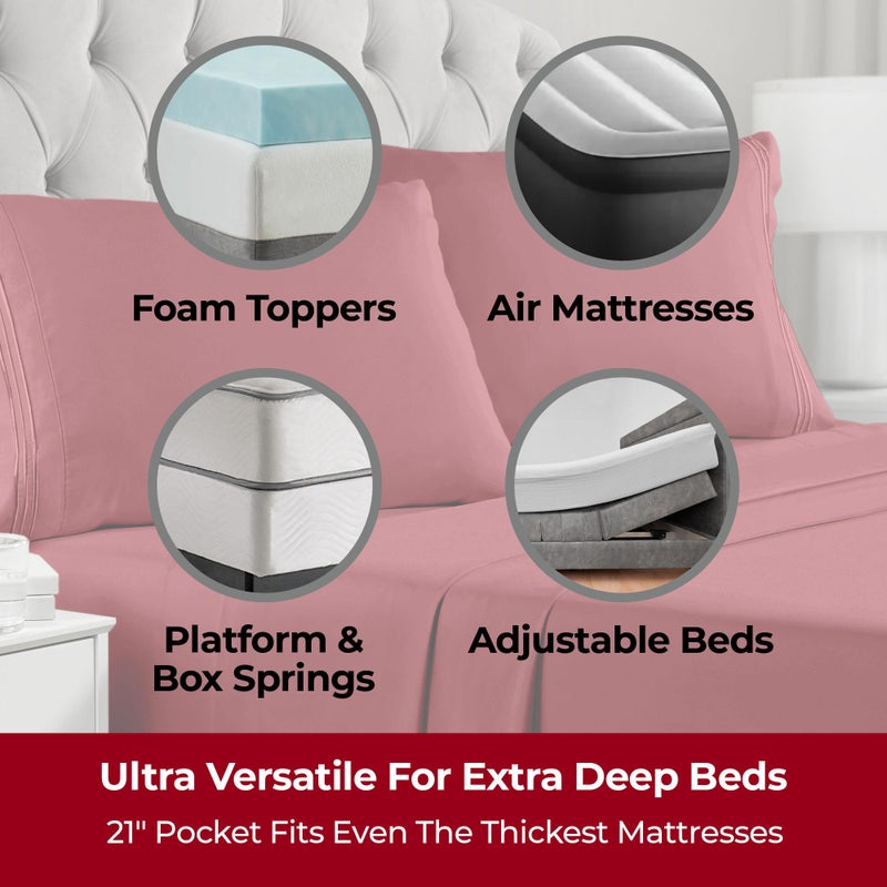 Mellanni Extra Deep California King Sheets - 4 PC Iconic Collection Bedding - Hotel Luxury, Ultra Soft, Cooling Bed Sheets - Wrinkle, Fade, Stain Resistant (Cal King, Brick Red) - Image 2