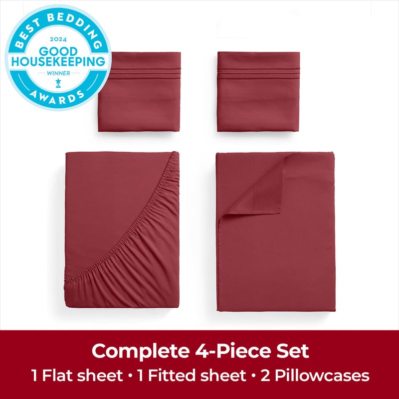Mellanni Extra Deep California King Sheets - 4 PC Iconic Collection Bedding - Hotel Luxury, Ultra Soft, Cooling Bed Sheets - Wrinkle, Fade, Stain Resistant (Cal King, Brick Red) - Image 4