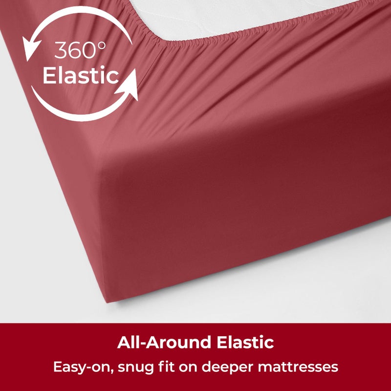 Mellanni Extra Deep California King Sheets - 4 PC Iconic Collection Bedding - Hotel Luxury, Ultra Soft, Cooling Bed Sheets - Wrinkle, Fade, Stain Resistant (Cal King, Brick Red) - Image 5