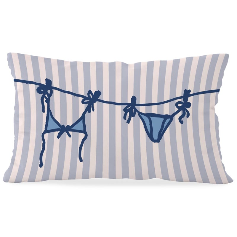 Wheatwin Beachy Throw Pillow Cover 12x20, Blue Coastal Room Decor, Trendy Indoor Outdoor Lumbar Pillow Cover, Preppy Bikini Prints Girls Room College Dorm Sofa Couch Decor - Image 1