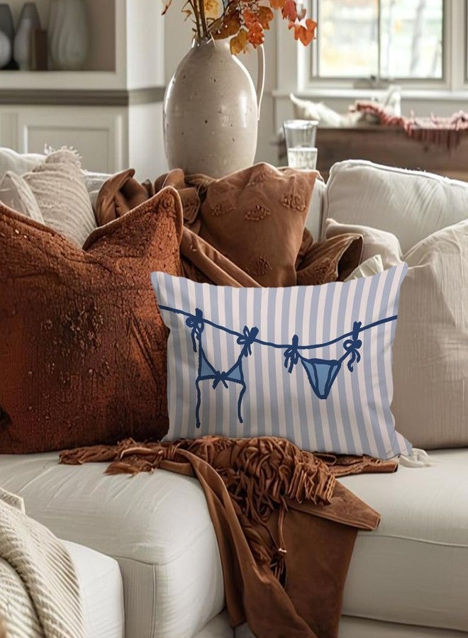 Wheatwin Beachy Throw Pillow Cover 12x20, Blue Coastal Room Decor, Trendy Indoor Outdoor Lumbar Pillow Cover, Preppy Bikini Prints Girls Room College Dorm Sofa Couch Decor - Image 2