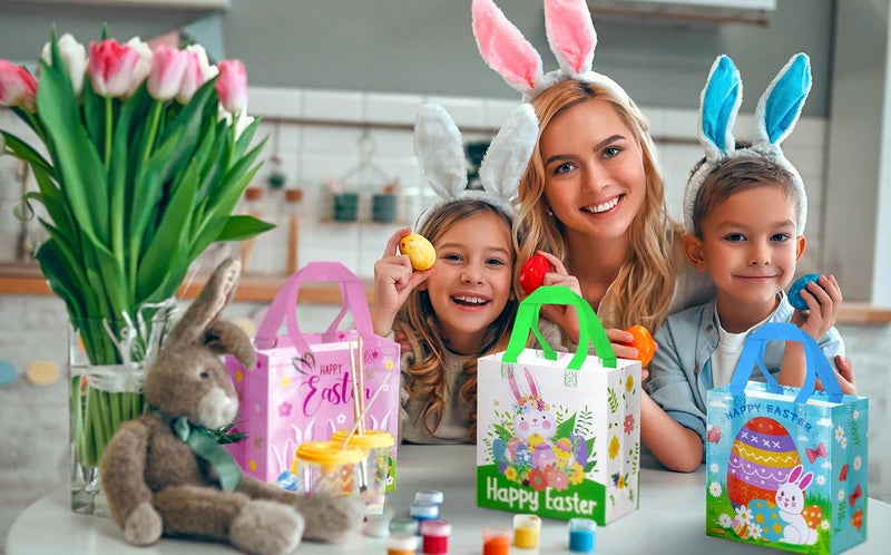 JWSCYSY 6Pcs Happy Easter Gift Bags, Non-woven Bags with Handle, Reusable Goodie Bags for Kids, Treat Bags Rabbit Bunny Waterproof for Gifts Wrapping, Egg Hunt Game, Easter Party Supplies - Image 4
