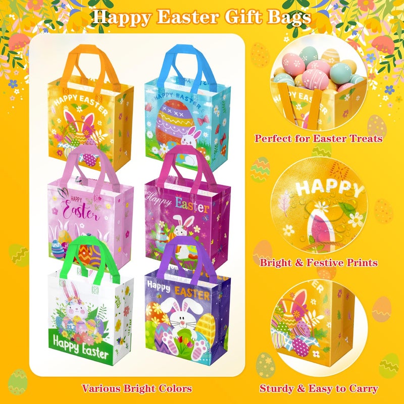 JWSCYSY 6Pcs Happy Easter Gift Bags, Non-woven Bags with Handle, Reusable Goodie Bags for Kids, Treat Bags Rabbit Bunny Waterproof for Gifts Wrapping, Egg Hunt Game, Easter Party Supplies - Image 3