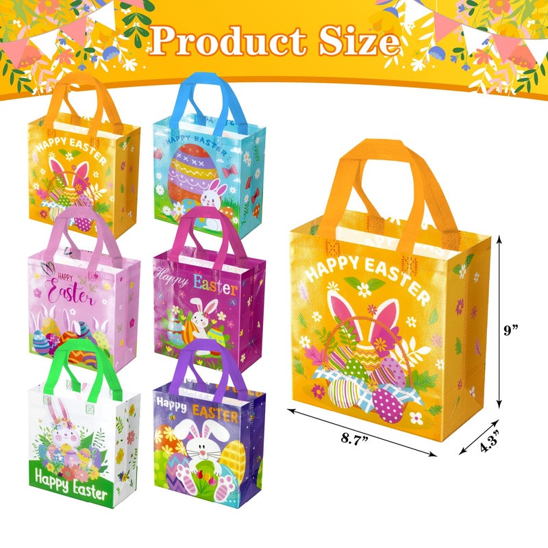 JWSCYSY 6Pcs Happy Easter Gift Bags, Non-woven Bags with Handle, Reusable Goodie Bags for Kids, Treat Bags Rabbit Bunny Waterproof for Gifts Wrapping, Egg Hunt Game, Easter Party Supplies - Image 2