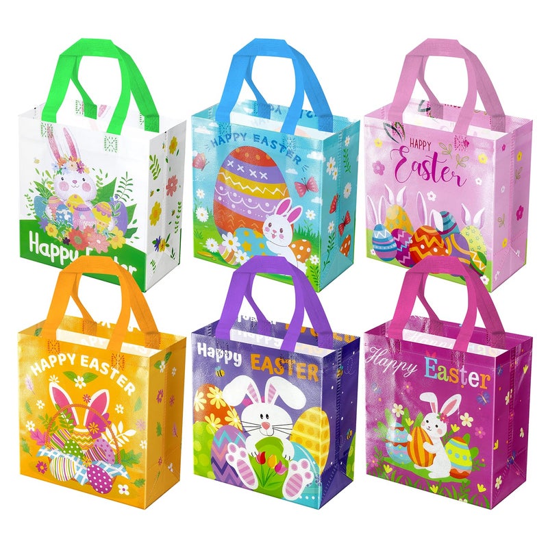 JWSCYSY 6Pcs Happy Easter Gift Bags, Non-woven Bags with Handle, Reusable Goodie Bags for Kids, Treat Bags Rabbit Bunny Waterproof for Gifts Wrapping, Egg Hunt Game, Easter Party Supplies - Image 1