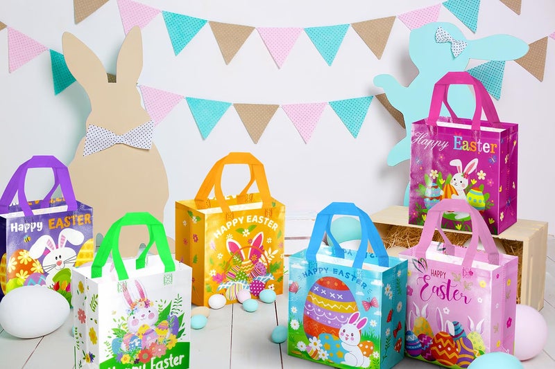 JWSCYSY 6Pcs Happy Easter Gift Bags, Non-woven Bags with Handle, Reusable Goodie Bags for Kids, Treat Bags Rabbit Bunny Waterproof for Gifts Wrapping, Egg Hunt Game, Easter Party Supplies - Image 5
