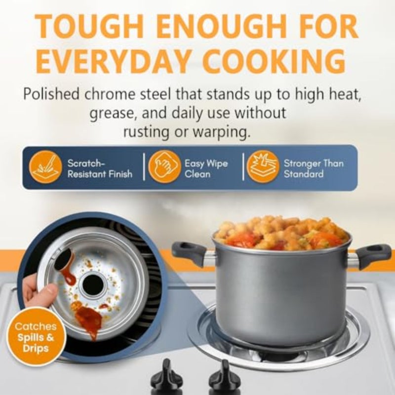 Kitchen gas stove drip pans set for burner replacement, thickened chrome-plated steel, silver, heat-resistant and easy to clean, includes two 6-inch and two 8-inch pans - Image 4