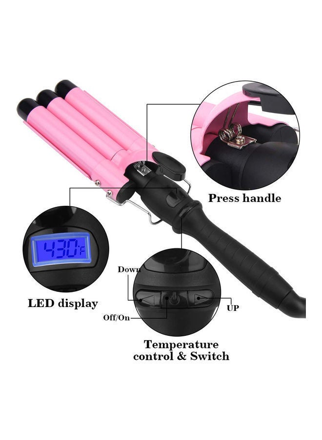 NIBEMINENT 3-Barrel Curling Iron Hair Crimper with Heat Resistant Glove and Travel Bag Pink/Black - Image 2