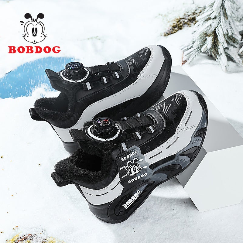 Babu Bean Boys Large Cotton Shoes 2024 Leather Winter New Girls' Sports Shoes Fleece-Lined Warm Children'S Winter Shoes - Image 1