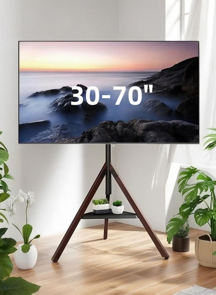 XiuWoo Floor TV Screen Stand,180 Degrees Swivel for 30-70" Screens,Steel & Beech Legs with Storage Tray,Height Adjustable,VESA 600x400mm,Non-Slip Base​ - Image 1