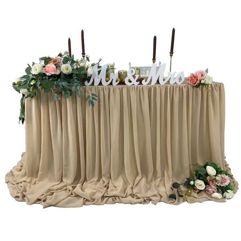 EHLDekol Pooling and Floating Chiffon Table Skirt with extra length 6FT 9FT 14FT Sheer Tablecloth Baby Shower Birthdays Party Main Cake Table Decoration Wdding Table Skirt NudeSand 14FT