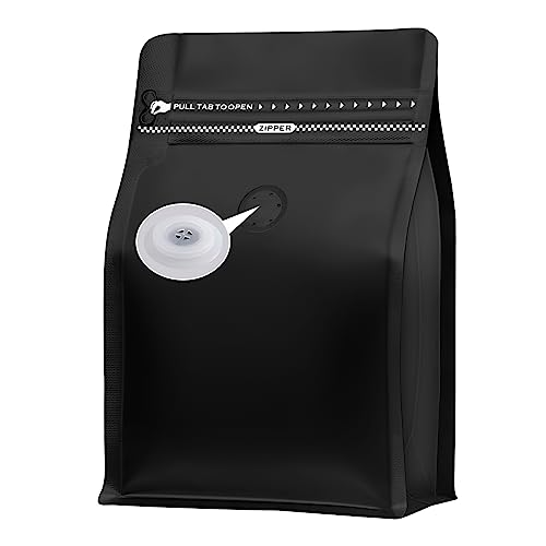REMTAP Coffee Bags with Valve(50pcs,8 oz,1/2 lb) Black High Barrier Aluminumed Foil Flat Bottom Standing Coffee Beans Storage Bags,Reusable Heat Sealable Side Zipper Pouches for Home or Store - Image 1