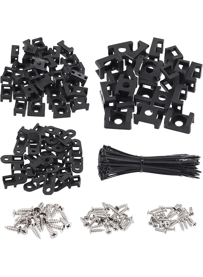 PROMASS promass 360Pcs Black Cable Tie Base and Cable Zip Ties with Mounting Screws Set, 120Pcs 3MM 4MM 6MM Saddle Type Mount Wire Holder and 120Pcs 6 Inch Self-Locking Cable Tie with 120Pcs Pan Head Screws  - Image 1