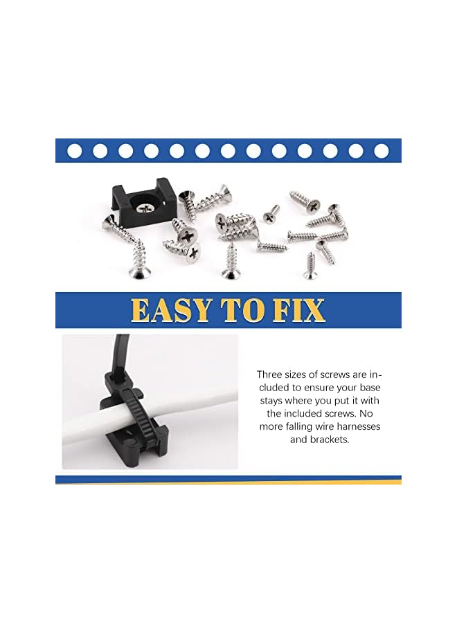 PROMASS promass 360Pcs Black Cable Tie Base and Cable Zip Ties with Mounting Screws Set, 120Pcs 3MM 4MM 6MM Saddle Type Mount Wire Holder and 120Pcs 6 Inch Self-Locking Cable Tie with 120Pcs Pan Head Screws  - Image 5