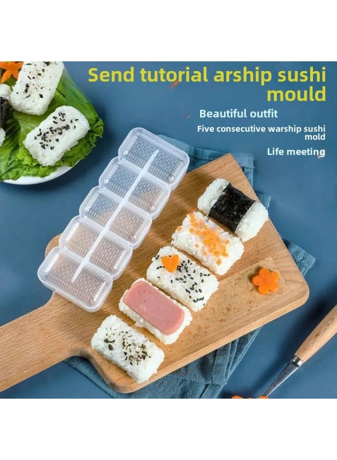 Warship Sushi Mold Five-link Sushi Tools Rice Group Porphyra Wrap Rice Mold Japanese Cuisine Hand-held Sushi-Specifications:Cost-effective 2 Sets Of Five-link Army Ship + Special Sushi Rice Shovel-Color:Default - Image 2