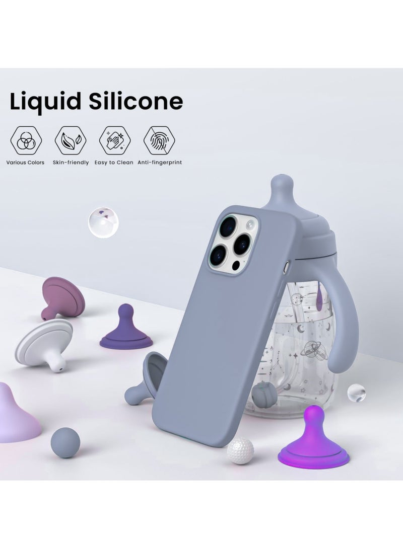 جراب هاتف واقٍ نحيف من السيليكون السائل مكون من 4 طبقات من المطاط الناعم المقاوم للصدمات ومتوافق مع هاتف iPhone 14 Pro Max مقاس 6.7 بوصة مع بطانة من الألياف الدقيقة المضادة للخدش (أزرق رمادي) - Image 2